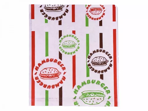 Torebka papierowa hamburger z nadrukiem uniwersalnym foliowana PE 125x135 mm
