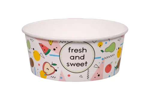 Pojemnik papierowy na lody i desery 350ml niski – wzór fresh and sweet