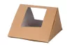 Trójkątne pudełko na kanapki piramida z okienkiem 100x100x140 / 70(h)mm brązowe