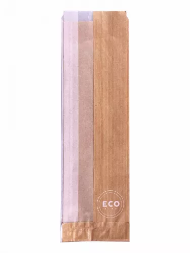 Torba papierowa fałdowa 35x10x4 cm brązowa 100% ECO z okienkiem papierowym w fałdzie