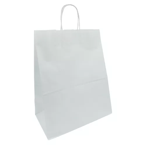 Torba papierowa klockowa 320x170x390 mm biała uchwyt skręcany