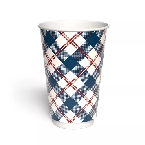 Kubek papierowy 2-warstwowy JASNA KRATKA 400 ml śr. 90 mm, niebieski (z logo żółw)