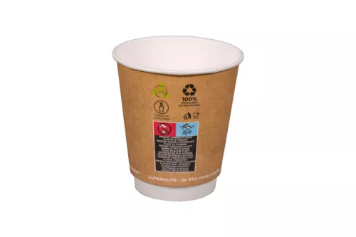Kubek papierowy kraft GREEN LEAF 2-warstwowy 300 ml (z logo żółw)
