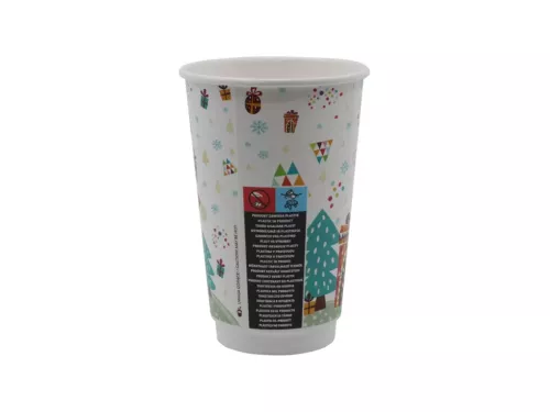 Kubek papierowy 2-warstwowy 400ml śr. 90 mm motyw Świąteczny Merry Christmas (logo żółw)
