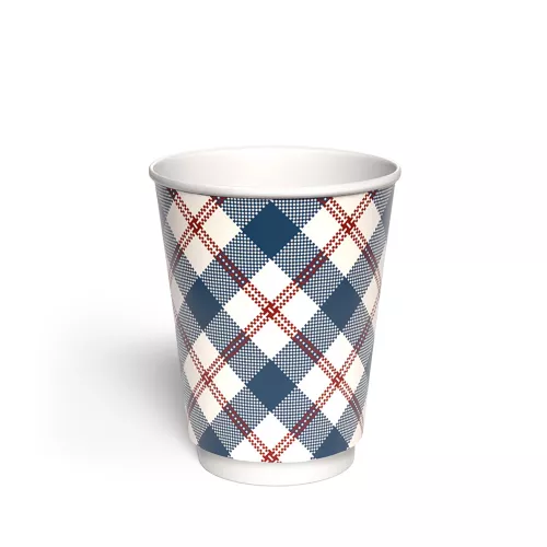 Kubek papierowy 2-warstwowy JASNA KRATKA 300 ml śr. 90 mm, niebieski (z logo żółw)