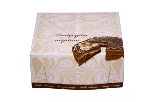 Kartonik na tort 32x32x14 cm biało-brązowy (spód)