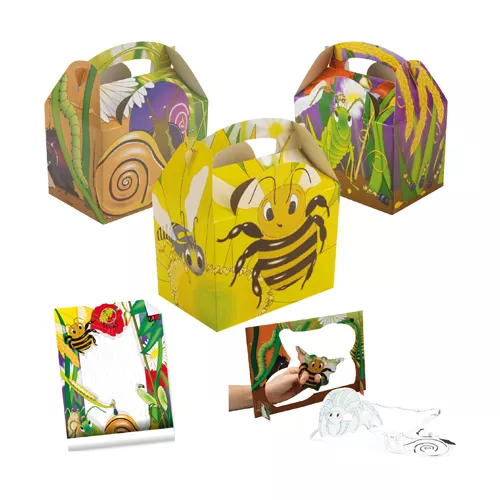Pudełko z uchwytem z motywem ROBAKI I ŚLIMAKI / BUGS AND SLUGS + papierowy teatrzyk (mix)
