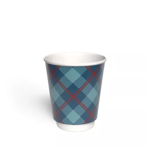 Kubek papierowy 2-warstwowy CIEMNA KRATKA 250 ml śr. 80 mm, niebieski (z logo żółw)