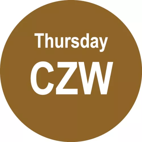 Etykiety samoprzylepne śr.20 mm CZWARTEK - THURSDAY, brązowe, jednorazowe