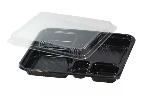 Opakowanie na sushi 5-komorowe / lunch box,  266x199x33+20 mm (HPJ8306) komplet