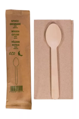 Zestaw – łyżka drewniana; serwetka eco natural; w papierku