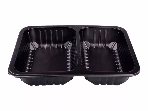 Pojemnik obiadowy 2-DZIELNY żebrowany 227x178x40mm czarny