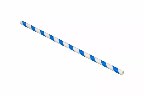 Słomka papierowa w paski biało/niebieskie śr. 6mm, dł. 20,3cm