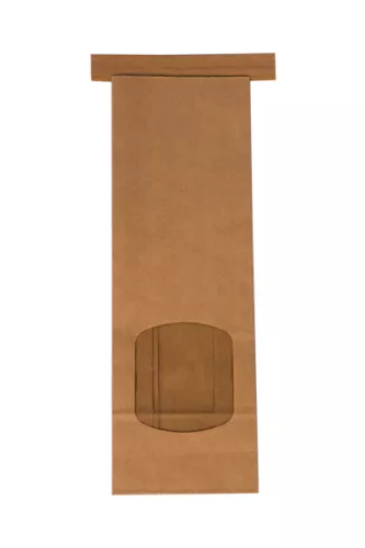 Torebka papierowa 260x90x45 mm klockowa laminowana z okienkiem i zamknięciem