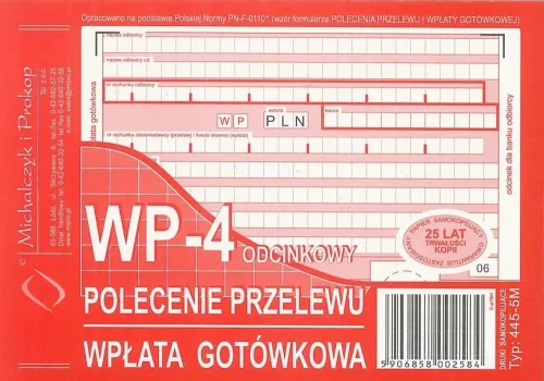 Druk akcydensowy Polecenie przelewu/wpłata gotówkowa MiP, A6, 3 kopie, 80k