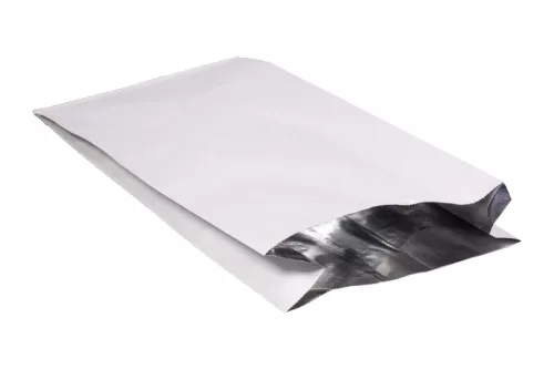 Torba papierowa 33x18x6,5 cm fałdowa biała powlekana aluminium