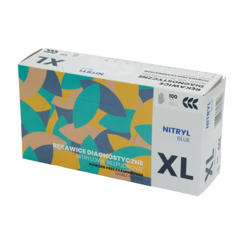 Rękawice nitrylowe bezpudrowe - XL - niebieskie