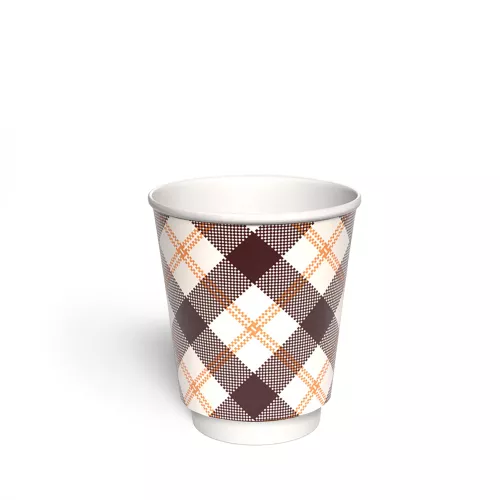 Kubek papierowy 2-warstwowy JASNA KRATKA 250 ml śr. 80 mm, brązowy (z logo żółw)