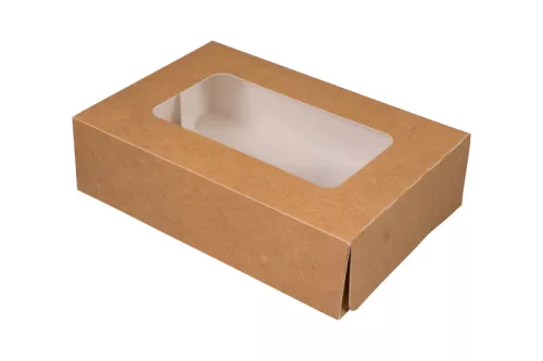Pudełko papierowe 19×13×5 cm (HP05) barierowe kraft z okienkiem do sushi, ciast i nie tylko