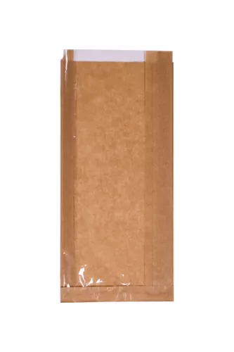 Torba papierowa fałdowa 33x15x4 cm brązowa kraft z okienkiem z folii PP w fałdzie