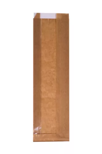 Torba papierowa fałdowa 35x10x4 cm brązowa kraft z okienkiem z folii PP w fałdzie