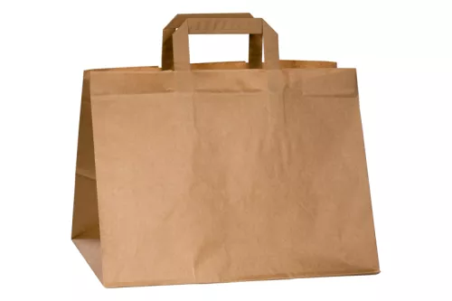 Torba papierowa klockowa 320x220x245 mm brązowa eco/kraft uchwyt płaski - polecane do Sushi