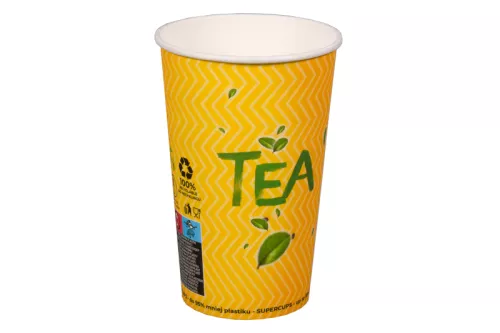 Kubek papierowy 1-warstwowy coffee & tea 400ml/16 oz śr. 90 mm (z logo żółw)
