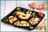 Taca cateringowa / Opakowanie na sushi 5-komorowe / Party tray 379x379x44+60 mm (SR11) komplet