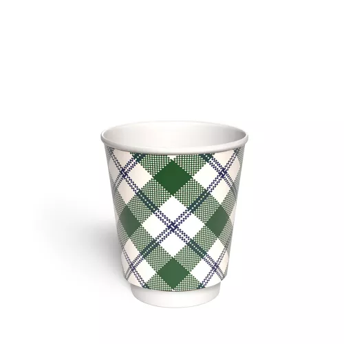Kubek papierowy 2-warstwowy JASNA KRATKA 250 ml śr. 80 mm, zielony (z logo żółw)