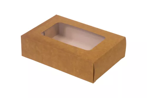 Pudełko papierowe 19x13x5cm (HP05) laminowane eco/kraft 'szuflada' z okienkiem do sushi, ciast i nie