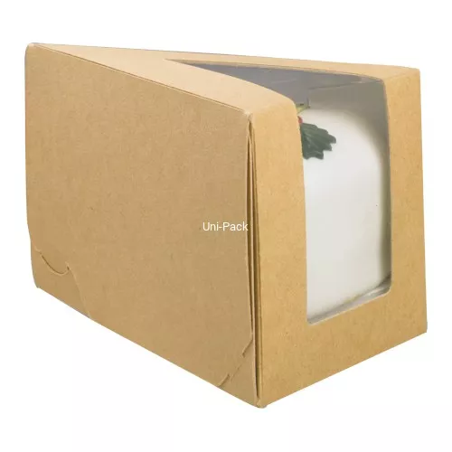 Trójkątne pudełko na porcję ciasta 144x85x90mm brązowe