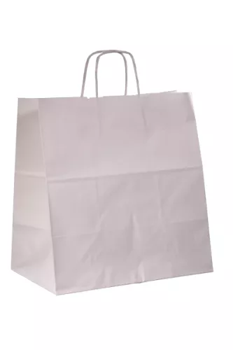 Torba papierowa klockowa 340x200x350 mm biała uchwyt skręcany