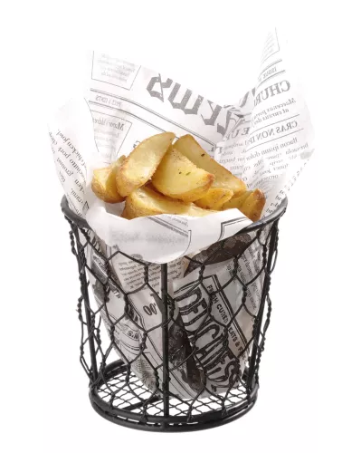 Koszyk metalowy na frytki i smażone przekąski, siatka śr.12x11 cm