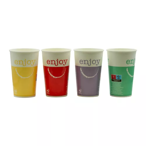Kubek papierowy enjoy 400 ml śr. 90 mm, 1-warstwowy (z logo żółw)