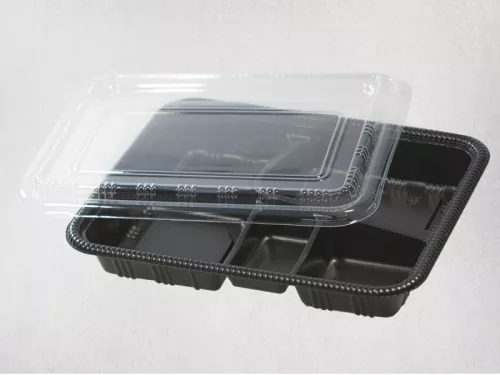 Opakowanie na sushi / lunch box, 5-komorowe 270x212x40+15 mm (HP74) komplet