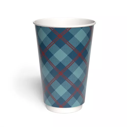 Kubek papierowy 2-warstwowy CIEMNA KRATKA 400 ml śr. 90 mm, niebieski (z logo żółw)