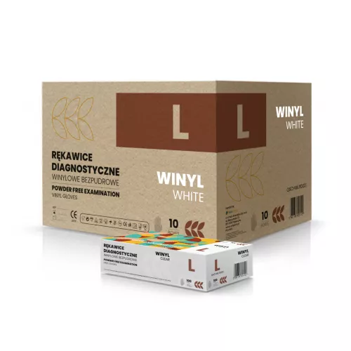 Rękawice winylowe bezpudrowe - L - białe