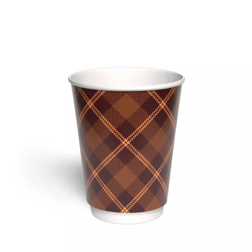 Kubek papierowy 2-warstwowy CIEMNA KRATKA 300 ml śr. 90 mm, brązowy (z logo żółw)