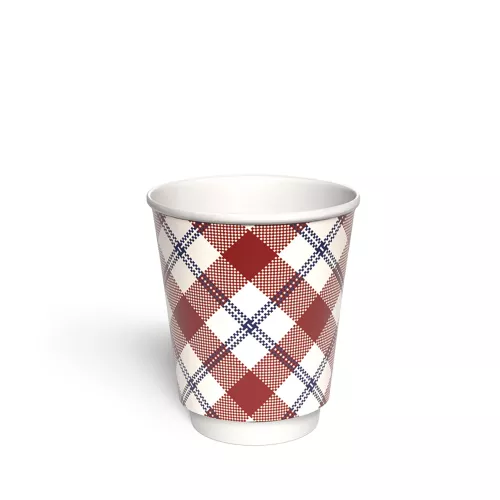 Kubek papierowy 2-warstwowy JASNA KRATKA 250 ml śr. 80 mm, czerwony (z logo żółw)