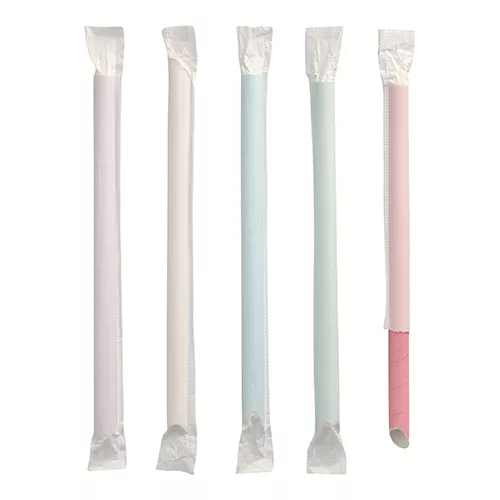 Słomki papierowe BUBBLE TEA zapapierkowane 12mm, dł. 20cm, ścięta,  mix kolorów