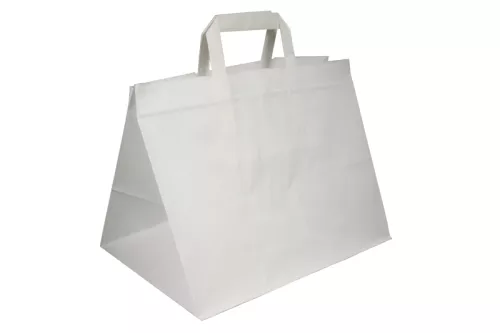 Torba papierowa klockowa biała 320x220x245 mm uchwyt płaski