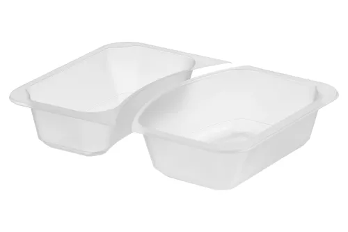 Pojemnik obiadowy 2-dzielny z perforacją, mleczny 227x178x50 mm PP do zgrzewu