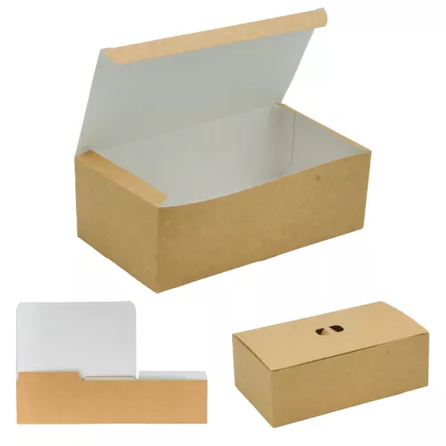 Pudełko kartonowe na kurczaka duże biało-brązowe 220x120x75 mm z wywietrznikiem