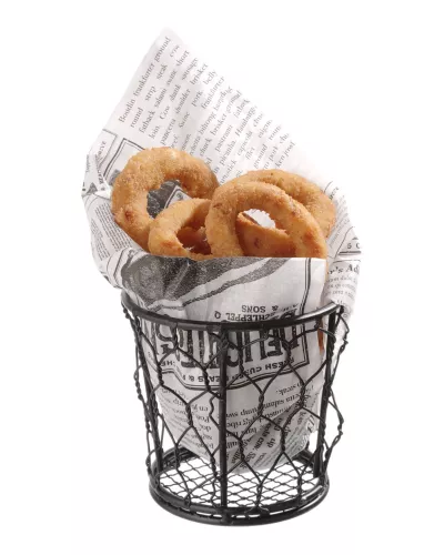 Koszyk metalowy na frytki i smażone przekąski, siatka śr.10x9 cm