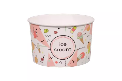 Pojemnik papierowy na lody i desery 360ml wysoki – wzór ice cream