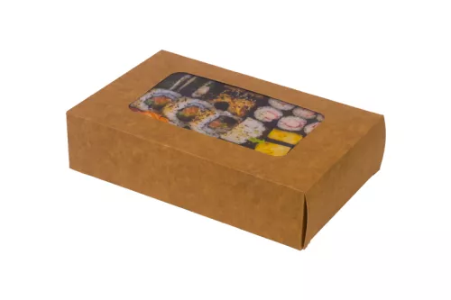 Pudełko papierowe 21x13,5x5cm (HP07) eco/kraft 'szuflada' z okienkiem do sushi, ciast i nie tylko