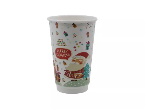 Kubek papierowy 2-warstwowy 400ml śr. 90 mm motyw Świąteczny Merry Christmas (logo żółw)