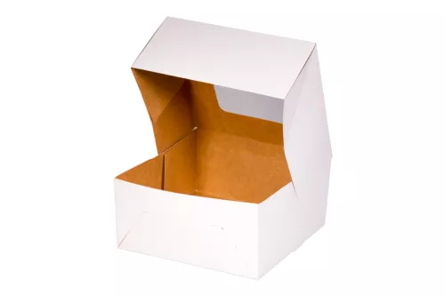Kartonik na torty 18x18x9 cm z wieczkiem klapowym z okienkiem biało-brązowy