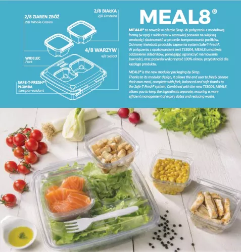Pojemnik modułowy na sałatkę 1000 ml + widelec, MEAL8, Safe-T-Fresh