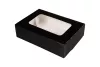 Pudełko papierowe 19×13×5 cm (HP05) barierowe czarne z okienkiem do sushi ciast i nie tylko